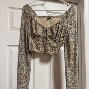 American Eagle Mesh Corset Crop Top Long Sleeve Large